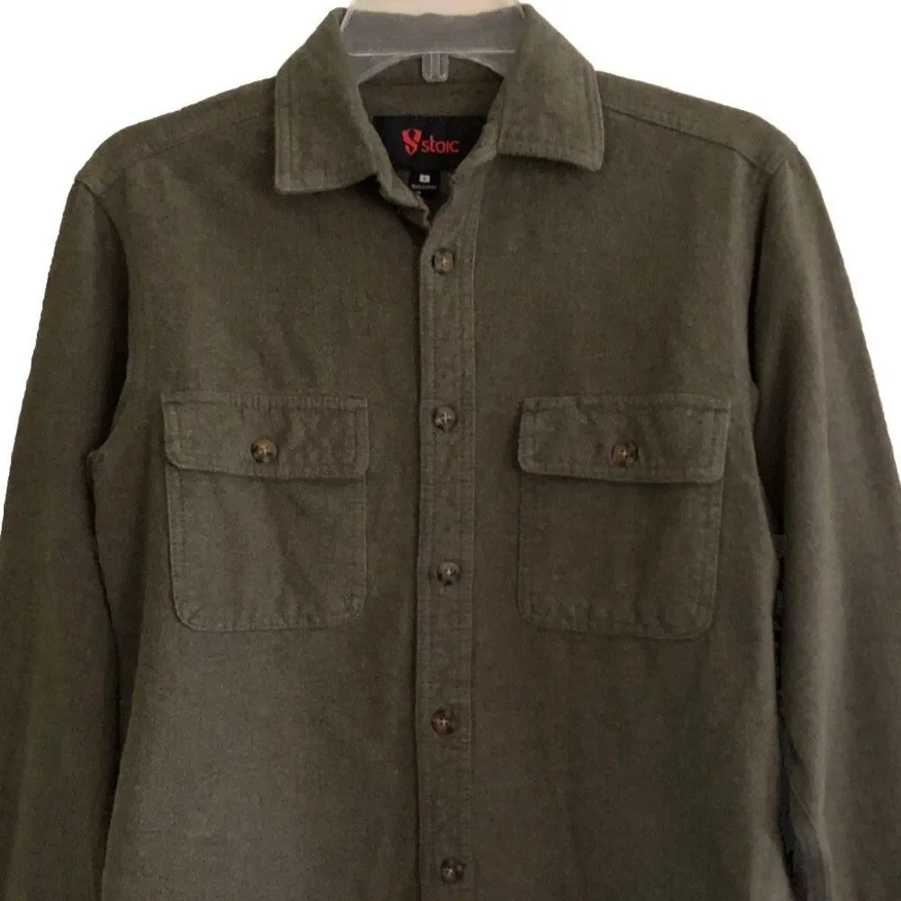 Stoic Hemlock Chamois Shirt Mens Size S Olive Heavy Flannel Outdoor Shacket